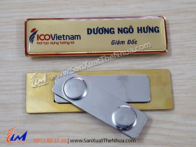 Bảng tên đeo áo đồng , inox ăn mòn đổ keo hữu cơ