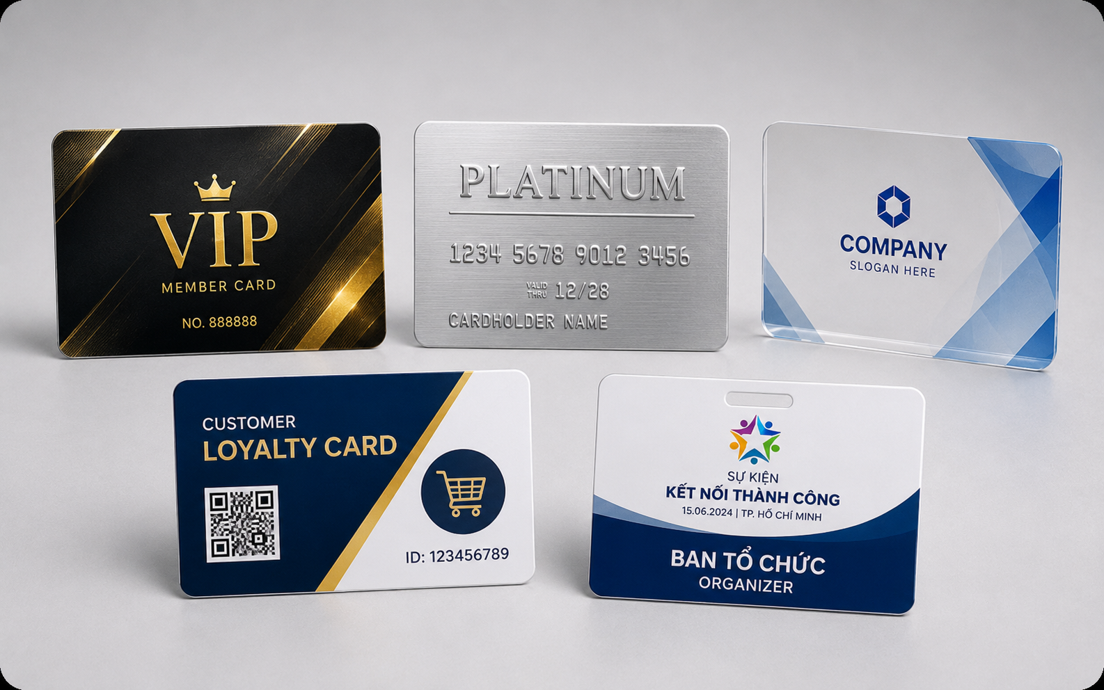 Mẫu thẻ nhựa PVC VIP, Platinum, Company, Loyalty, sự kiện do Lê Minh sản xuất