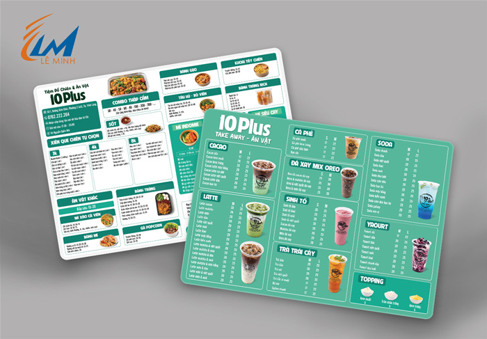 menu A3 trà sữa ăn vặt 10 plus