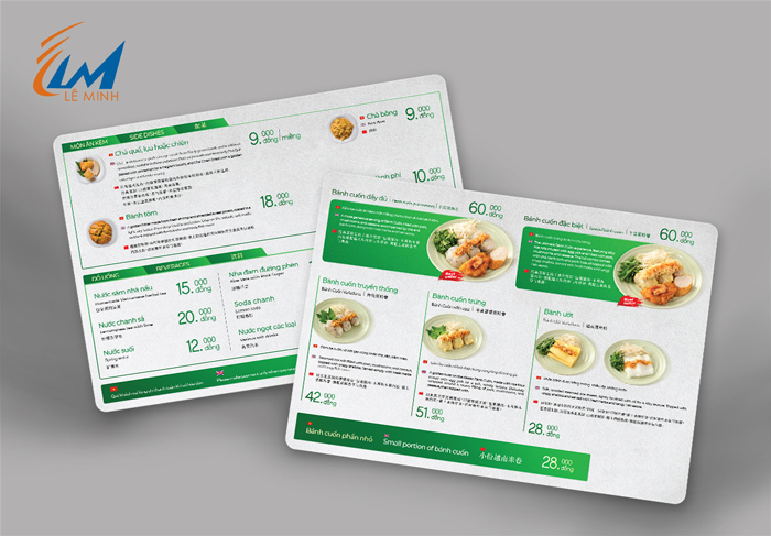 menu A4 bánh cuốn