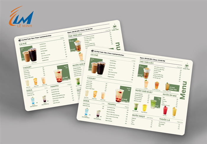menu A3 coffee toàn tâm