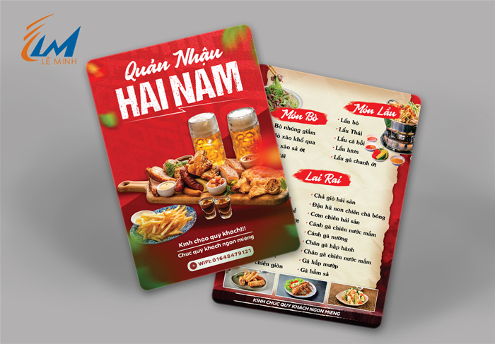 menu khổ A4 quán nhậu Hải Nam