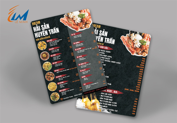 menu khổ A4 hải sản Huyền Trân