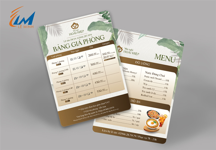 menu khổ A4 nhà nghỉ Hoài Hiệp