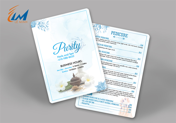 menu khổ A4 Purity Spa