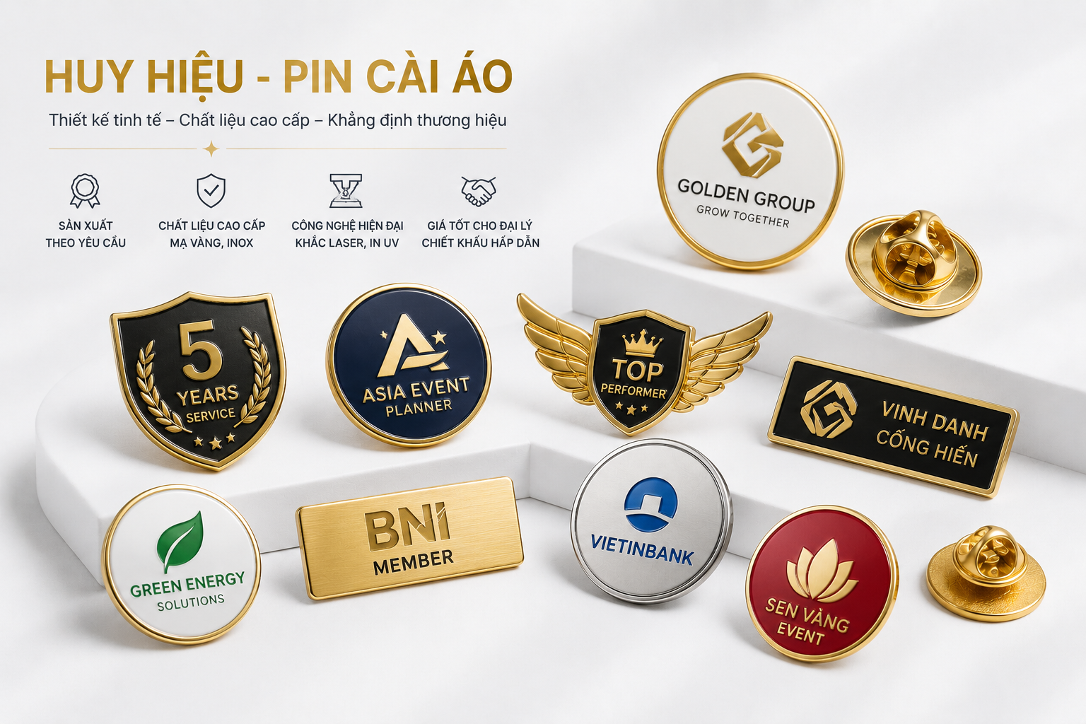 Các mẫu huy hiệu, pin cài áo mạ vàng, mạ bạc do Lê Minh sản xuất